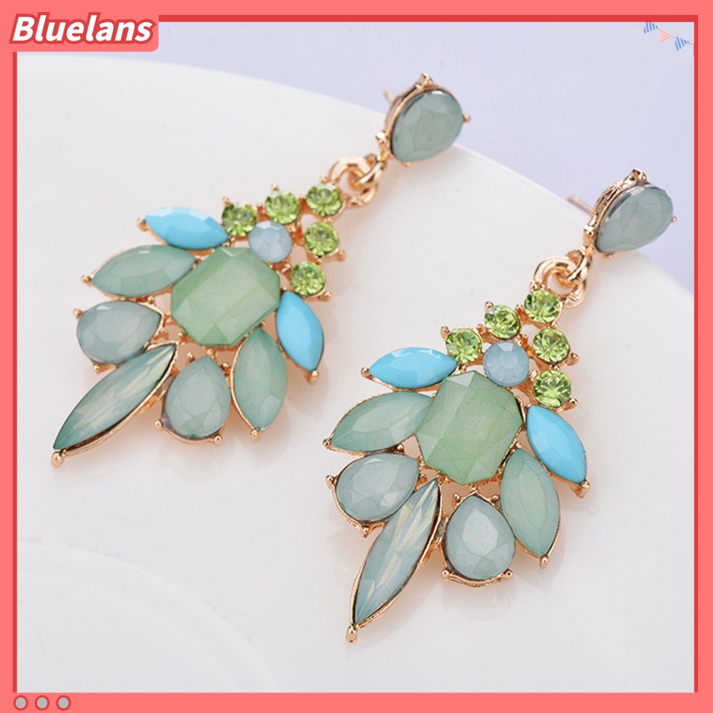 Bluelans Exquisite Women Rhinestone Inlaid Geometric Flower Stud Earrings Party Jewelry