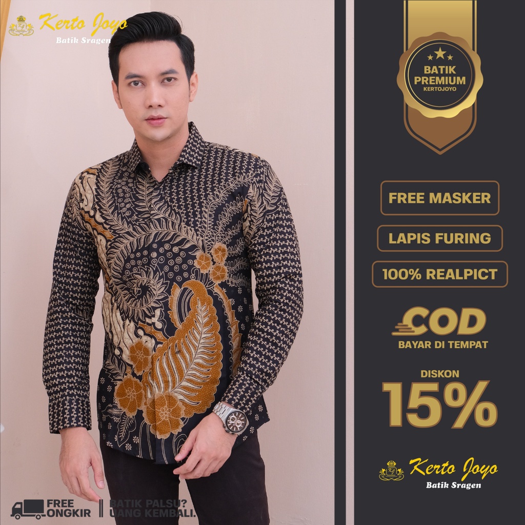 Baju Batik Pria Lengan Panjang Terbaru Batik Slimfit Jumbo Terlaris/Kemeja Batik hendrawan Jogja prabuseno Pekalongan Tulis Sutra Katun Muslim Modern Laki Laki Cowok Cowo Berkwalitas Keraton Solo Puring Furing Palembang Reguler