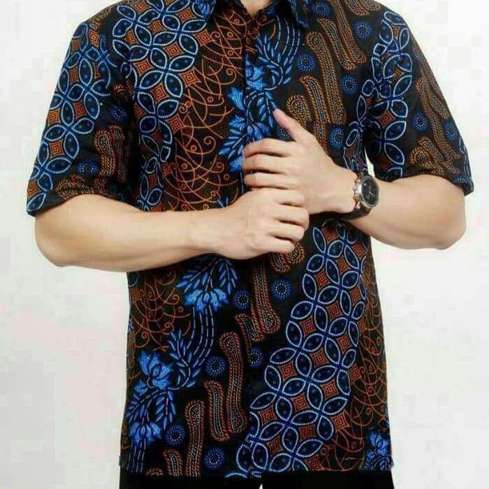 Kemeja Pendek Hem Batik Pekalongan Sogan Loreng