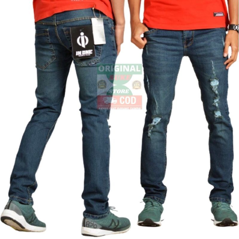 In One Celana Soft Jeans Pria Ripped Sobek SobeK Bioting Sk N005S