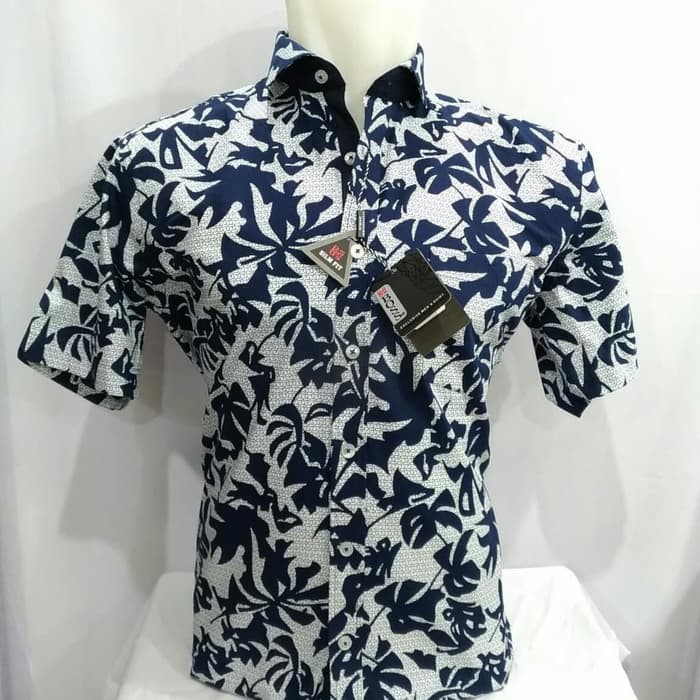 Populer Kemeja Boss slim fit pendek Motif gergaji