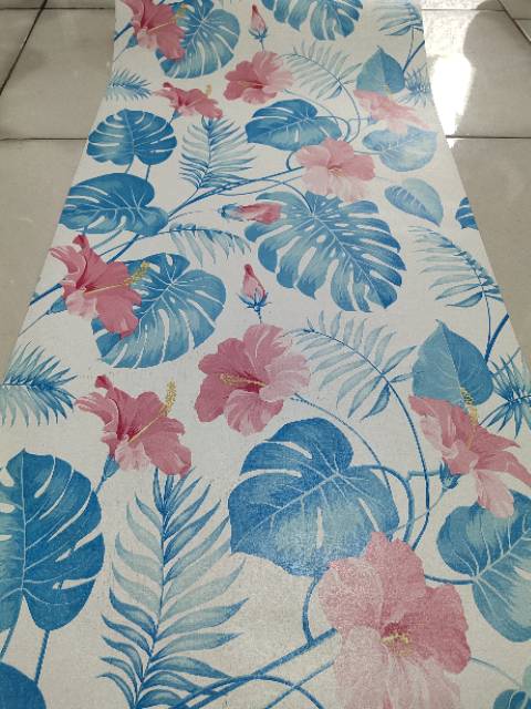 Grosir Murah Wallpaper Stiker Dinding Bunga Flamboyan Putih Biru