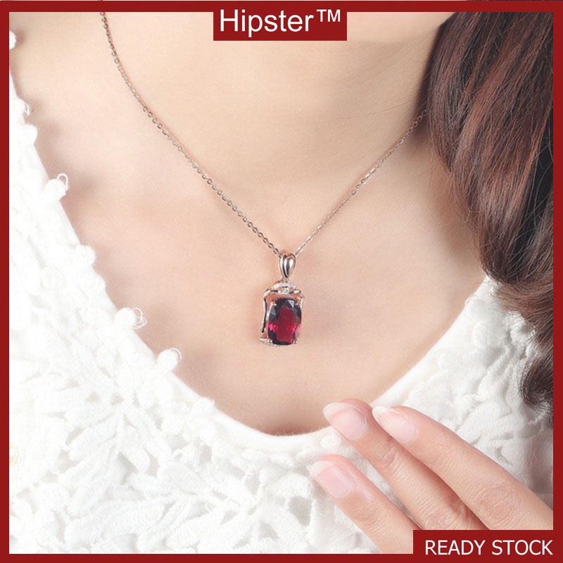 Hot Sale Fashion Luxury Square Ruby Pendant 18K Rose Gold Necklace