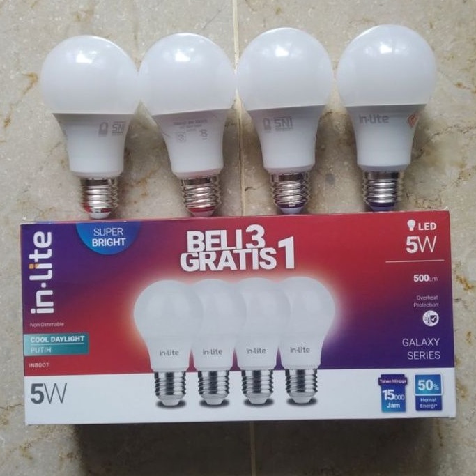 paket paketan Led inlite 5w e27 kuning warm white 3000k putih 6500k