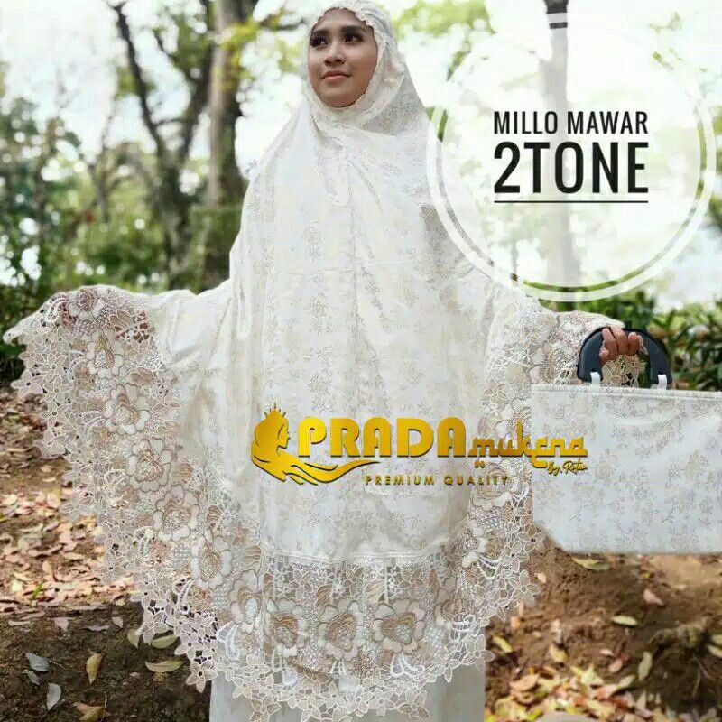 MUKENA MUKENAH DEWASA MUKNH KATUN MEWAH BAHAN ADEM MOTIF BORDIR RENDA PRADA MIX TWOTONE JILBAB PUTIH