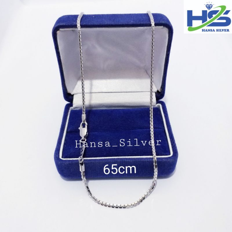 Kalung Perak Panjang Pria Wanita Silver Asli 925 Lapis Emas Putih Model Italy Santa 65Cm