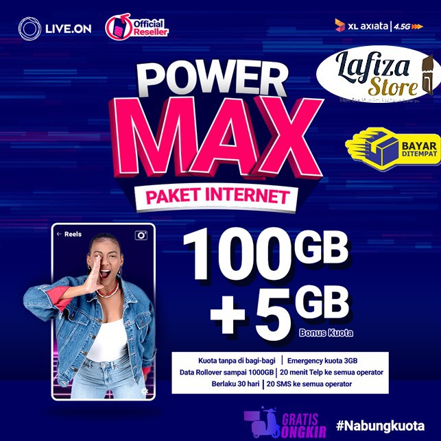 Kartu Perdana Internet LIVE ON Power Max 100GB + Bonus 5GB – By XL Axiata 4.5G