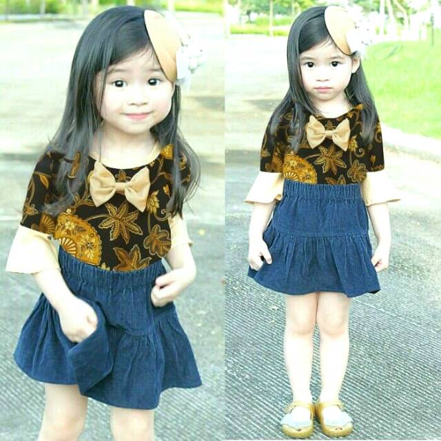 ST Batik Kipas/ Fashion anak perempuan setelan baju anak cewek stelan baju rok anak cewek navy