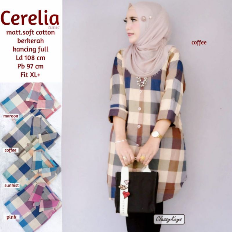 Cerelia Tunic Bahan Katun Halus Tunik Motif Kotak