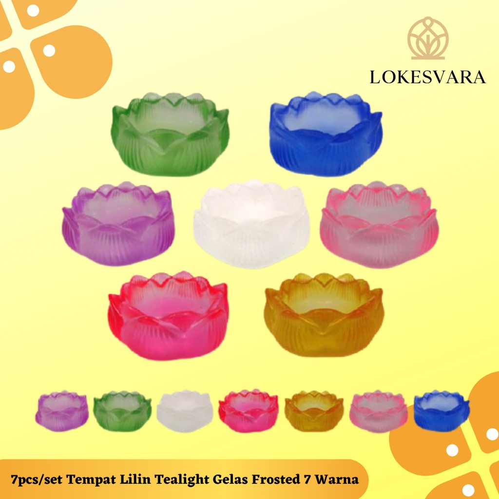 Tempat Lilin (Candle Holder) Tealight Gelas Frosted 7pcs/set 7 Warna