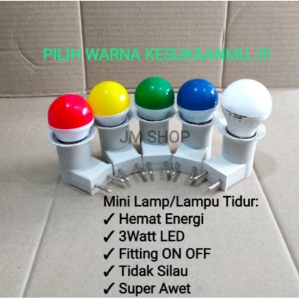 Lampu Tidur LED BULAT Warna Warm White 1 watt Merah Hijau Biru Kuning Putih 3w 5watt Fitting Lampu Saklar