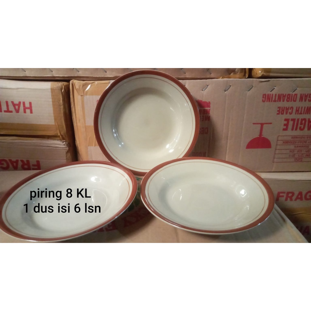 (KHUSUS GOSEND) Piring Makan Keramik 6 inch, 7 inch, 8 inch List Lucky/Piring Makan Lucky- KL porselen (12 pcs)