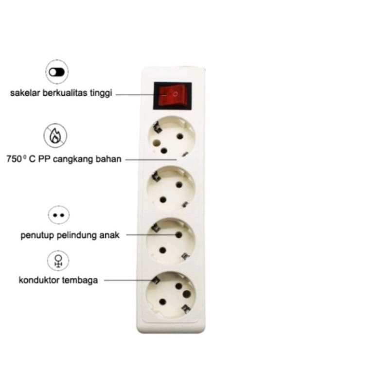 STOP KONTAK TANPA KABEL COLOKAN 4 LUBANG KUNINGAN SNI dengan saklar On Off