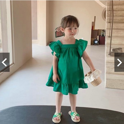 Dress Anak CEWEK CHERRY / BAJU LUCU Blush Lengan Kipas Ribbon / Dress Anak Perempuan Square Neck Usia 1-5 thn