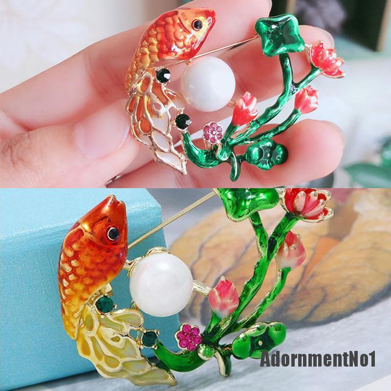 (Adornmentno1) Bros / Pin Vintage Bentuk Ikan Merah Aksen Kristal Untuk Perhiasan Wanita