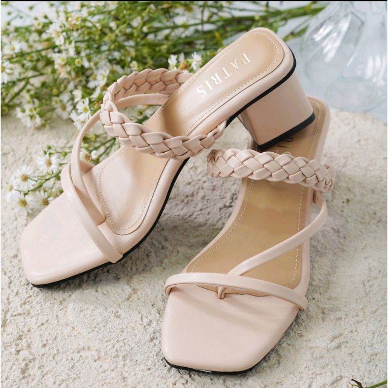 Promo 12.12 Heels wanita kepang belakang 5cm