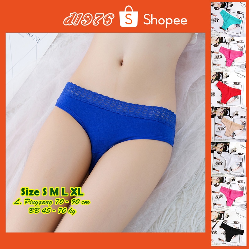 d1976 Celana Dalam CD Seksi Wanita Warna Solid Sexy G string Bahan Katun GString Thong Free Size S M