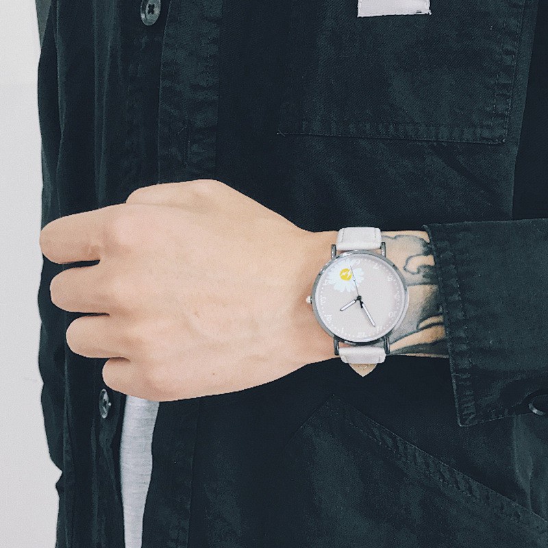 [COD] Jam Tangan Import Gaya Korea Jam Tangan Quartz Analog Casual Gaya Retro Wanita Korea Strap PU Cantik-Bunga abu