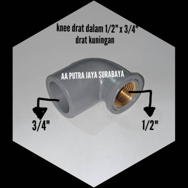 Knee drat dalam 1/2" x 3/4" f knee drat kuningan