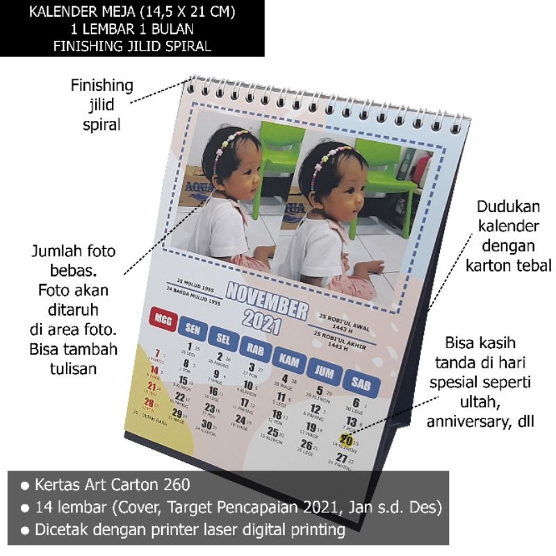 KALENDER MEJA FOTO CUSTOM 4 PILIHAN TEMA