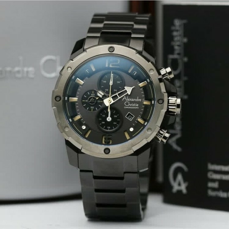 Jam Alexandrechristie AC 8601pria original steanless steel hitam