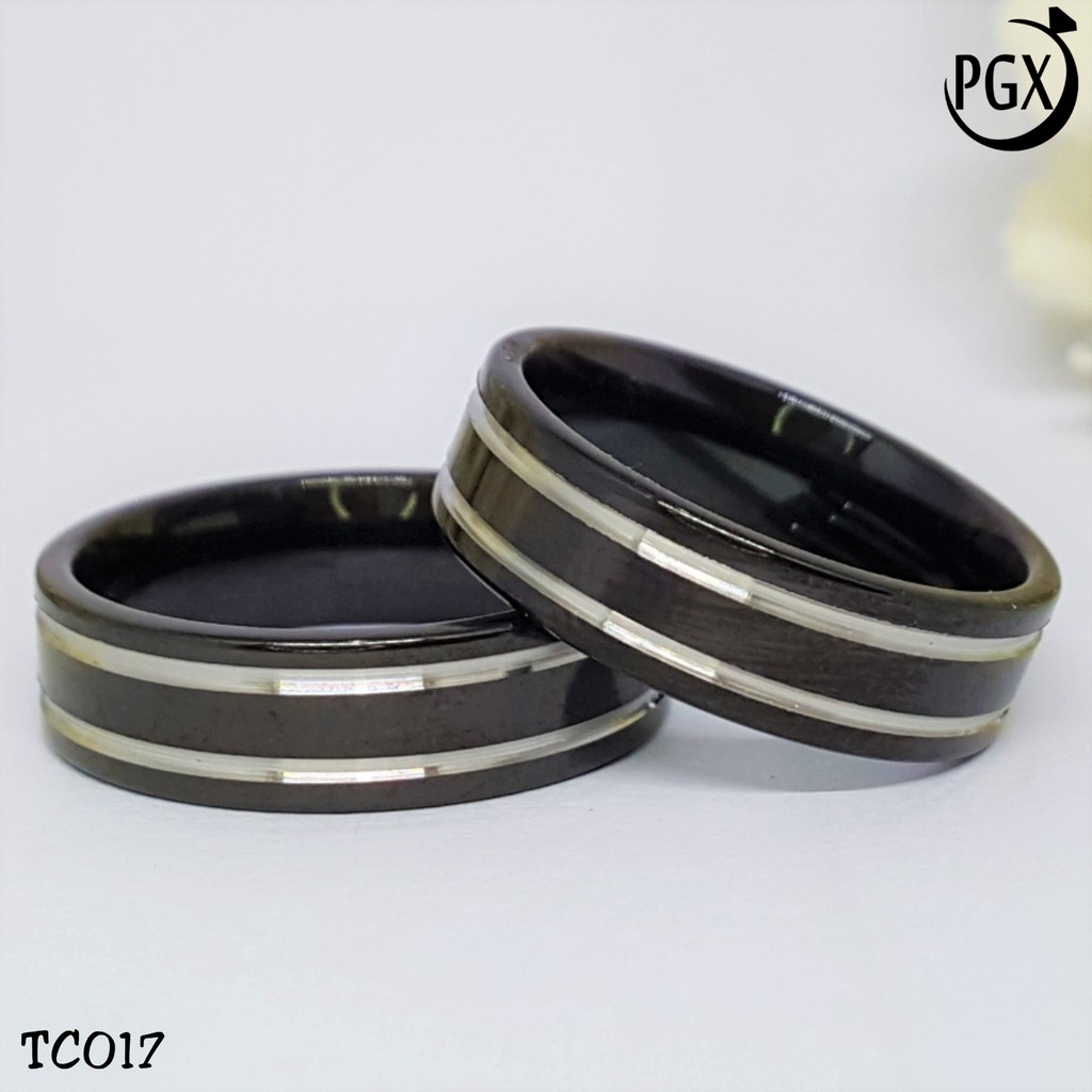 PGX Cincin Titanium Couple Hitam Aksesoris Fashion Perhiasan Anti Karat - TC017