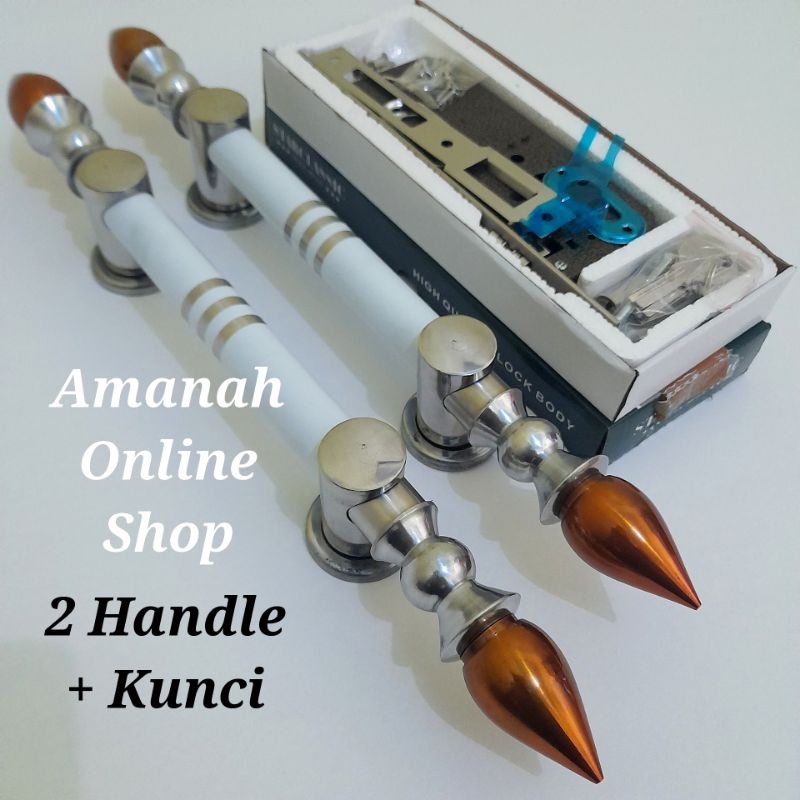 Pegangan pintu rumah 45cm sawo antik - 1 set kunci rumah gagang pintu putih