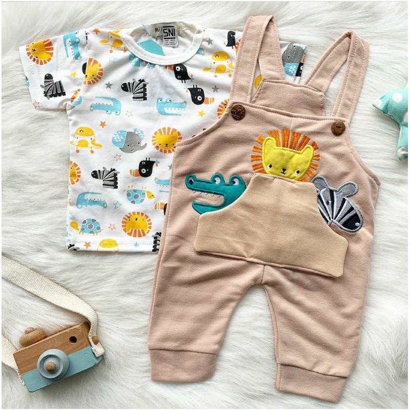 Baju setelan kaos overall gambar lucu fashion anak cowok bayi laki baby boy murah -zoo