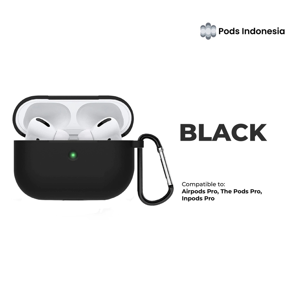 Case / Casing Airpods Pro  (Premium Silicone Softcase + Free Hook) by Pods Indonesia-Black