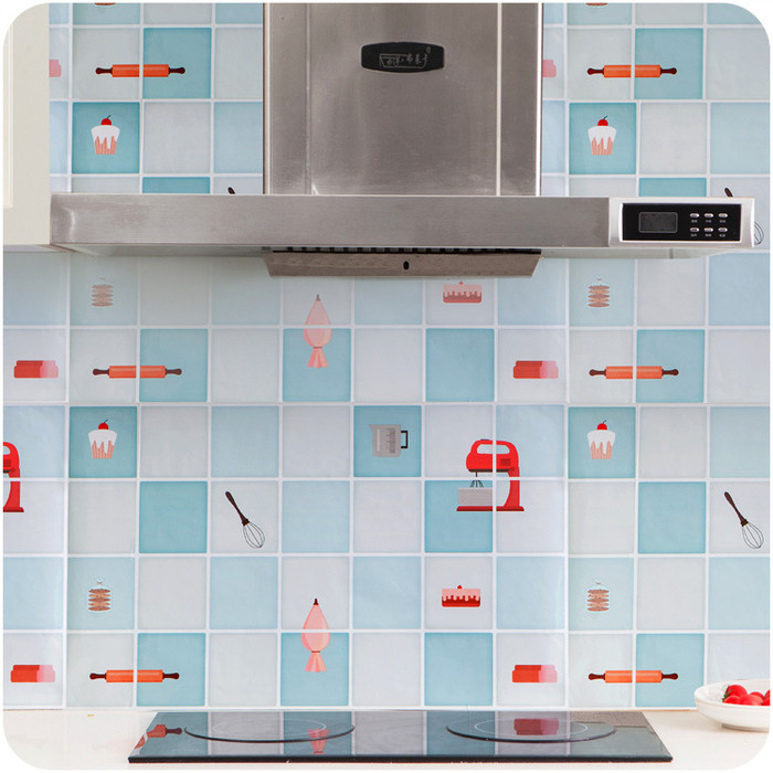 Stiker / Wallpaper Dinding Dapur Motif Keramik Gambar Pembuatan Kue