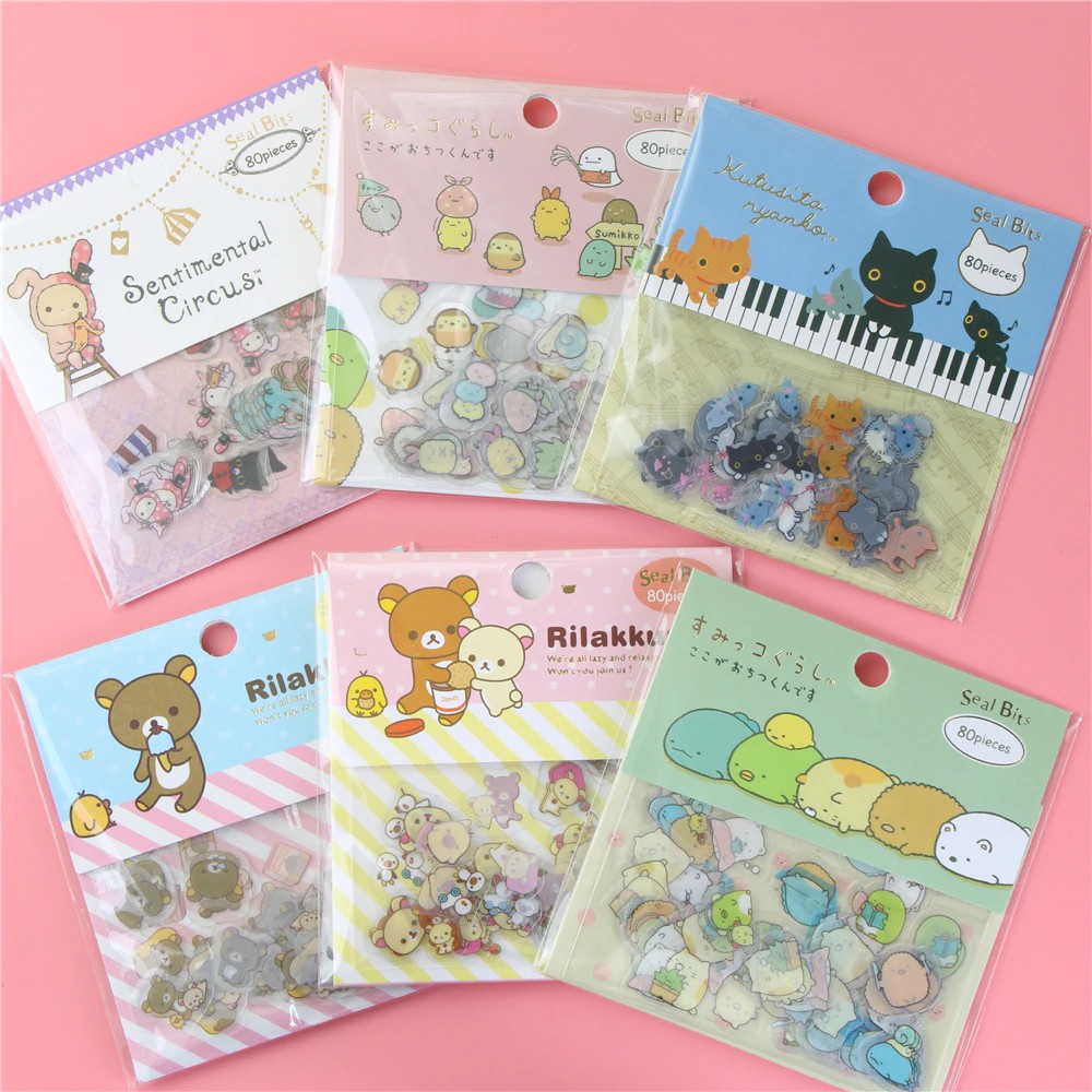 Seal Bits Flake Stickers Sumikkogurashi, Rilakkuma, Sentimental Circus, Kutusita Nyanko