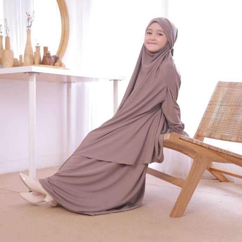 Gamis Anak French Khimar Fatimah Set ( Smooke - XXXL )