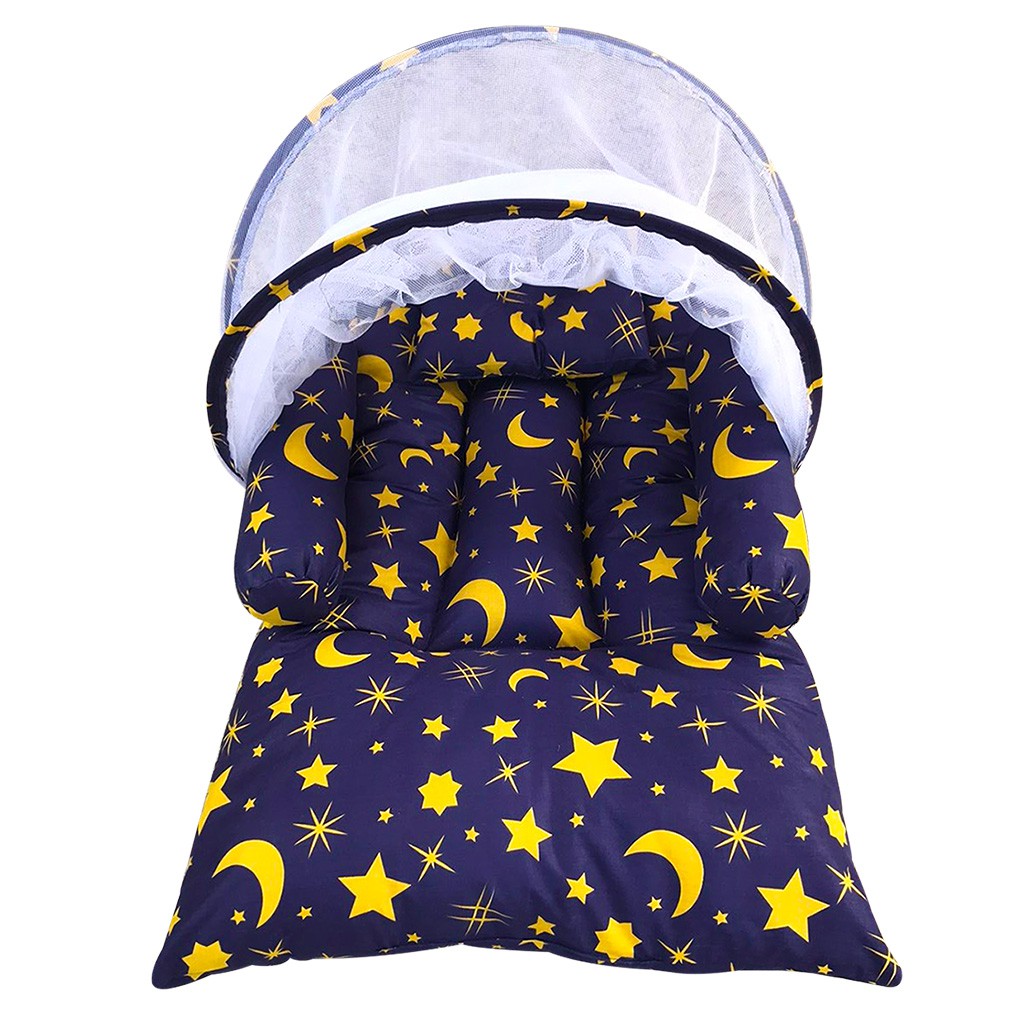 Tempat Tidur Bayi Lipat Berkelambu Motif Star Moon Kain Katun | Kasur Bayi Lipat | Matras Bayi