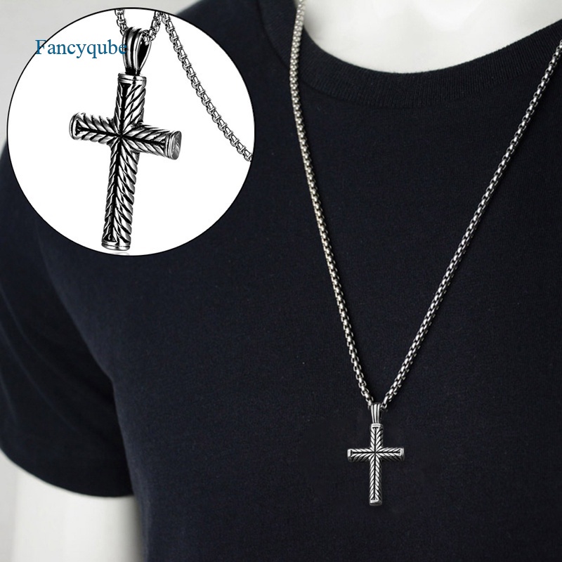 Fancyqube Kalung Choker Liontin Salib Yesus Bahan Stainless Steel Gaya Vintage Untuk Pria Dan Wanita