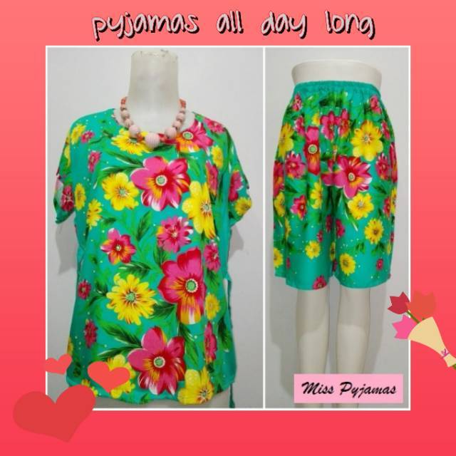 Setelan celana pendek bali UK-XL | piyama | Baju tidur | Pakaian Wanita murah - HIJAU