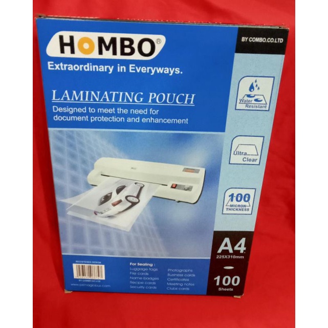 

Laminating pouch film ukuran A4 merk HOmbo