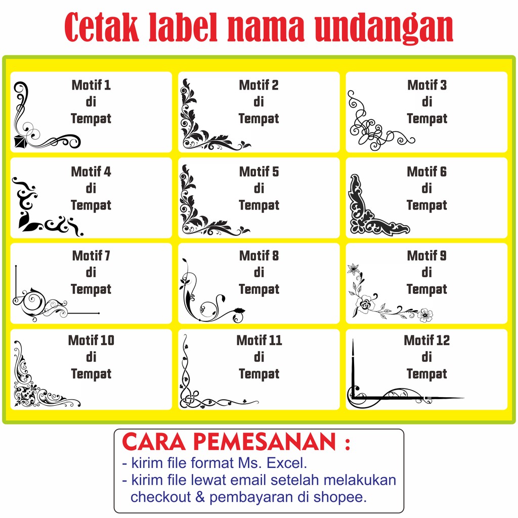 Cetak Print Label Undangan Motif Hitam Putih