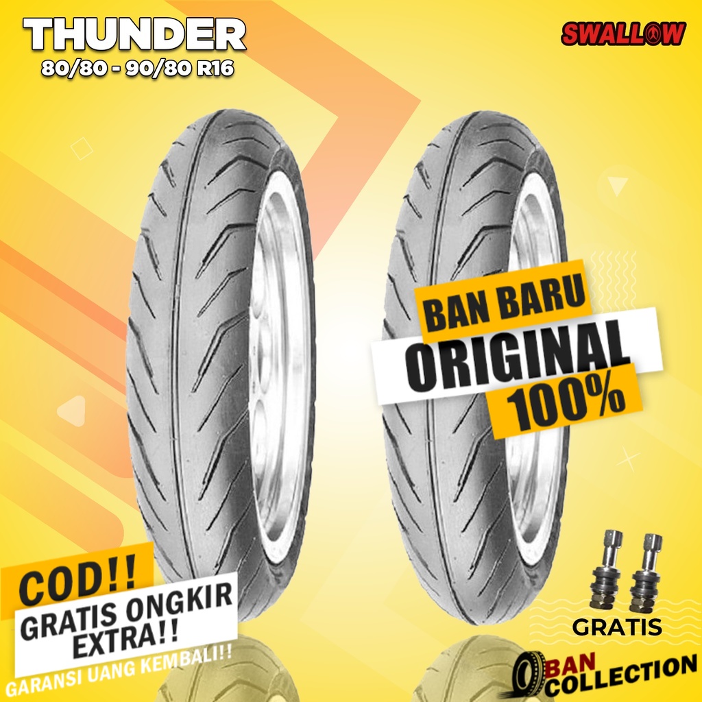 Paket Ban Motor SKYWAVE, HAYATE, NOUVO // SWALLOW THUNDER 80/80 - 90/80 Ring 16 Tubeless