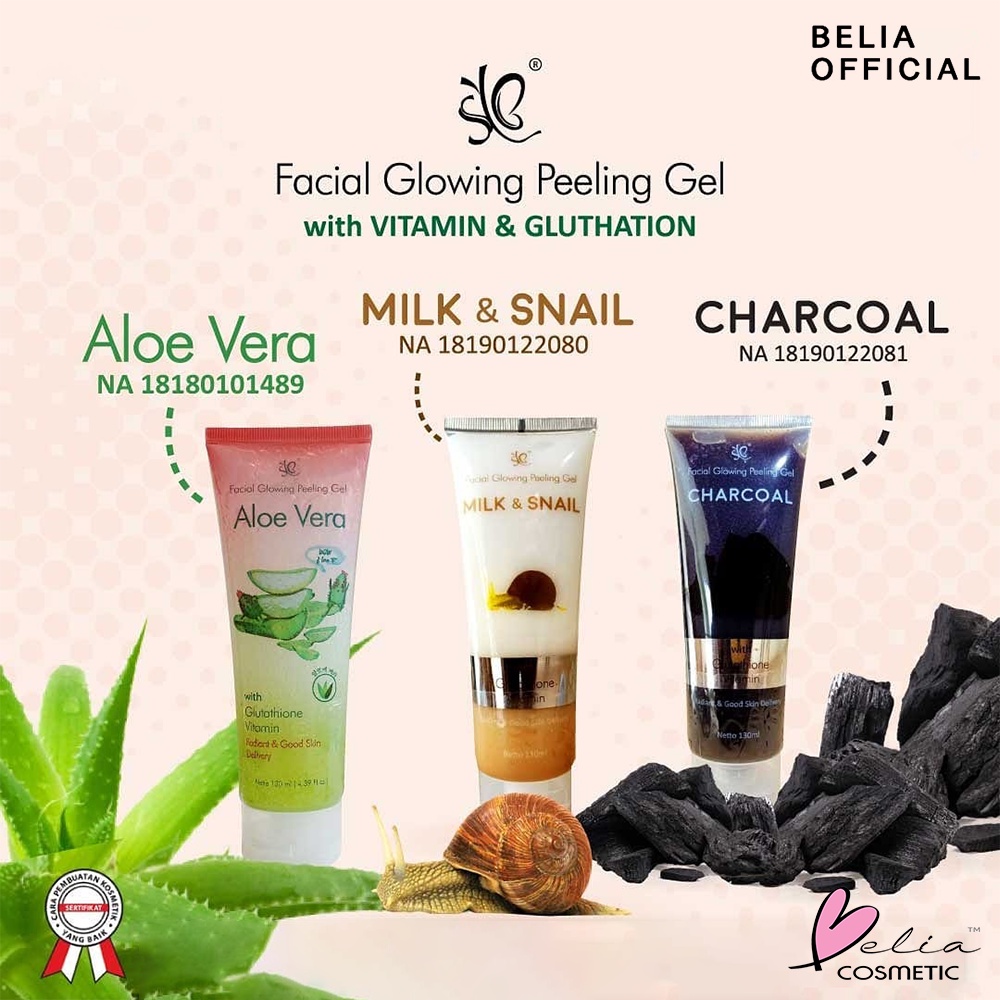 ❤ BELIA ❤ SYB Facial Glowing Peeling Gel Aloe Vera | Milk &amp; Snail | Charcoal | Peeling Wajah 130 ml Tube (✔BPOM)