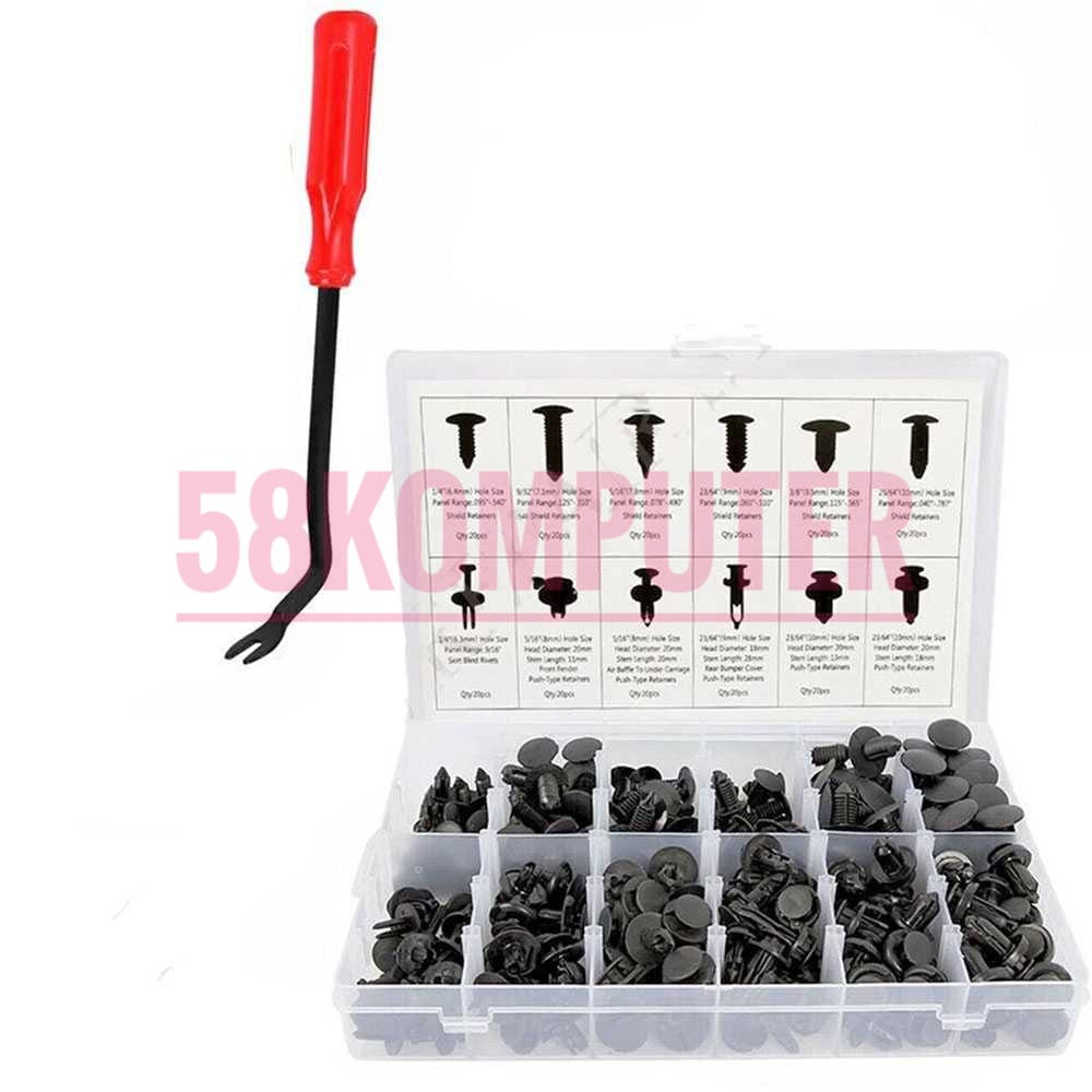 Baut Baud Rivet Clip Bemper Klip Kancing Dashboard Mobil Universal Car Push Pin Fasteners Clip Bemper Klip Kancing Dashboard Mobil Paku Rivet Aksesoris Mobil Toyota Honda 240pcs+5pcs Pengungkit