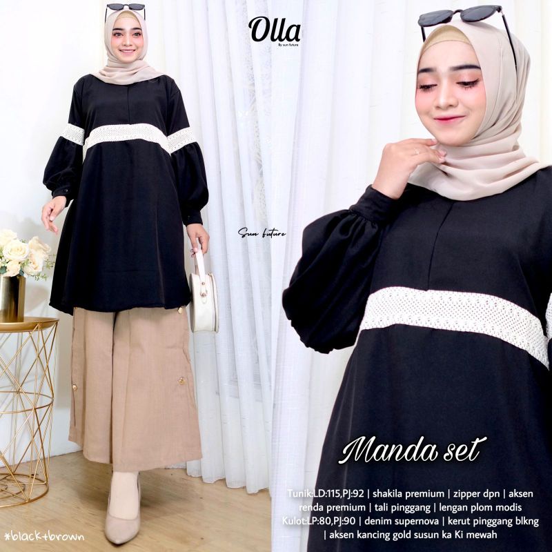 Manda Set By OLLA • Setelan Wanita • Atasan Blouse Tunik Kulot Celana Panjang Wanita Muslim Set