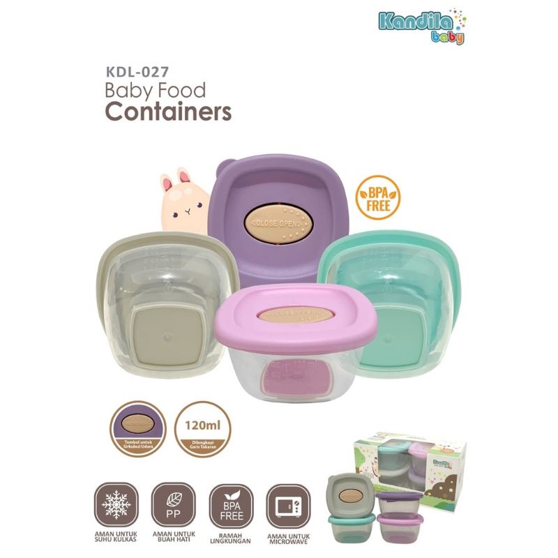 Kandila KDL027 Baby Food Container Wadah Tempat Makan Mpasi Bayi 4pc Bisa Microwave dan Frozen Silikon