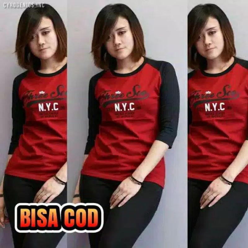 kaos wanita3second nyc raglan lengan panjang 3/4