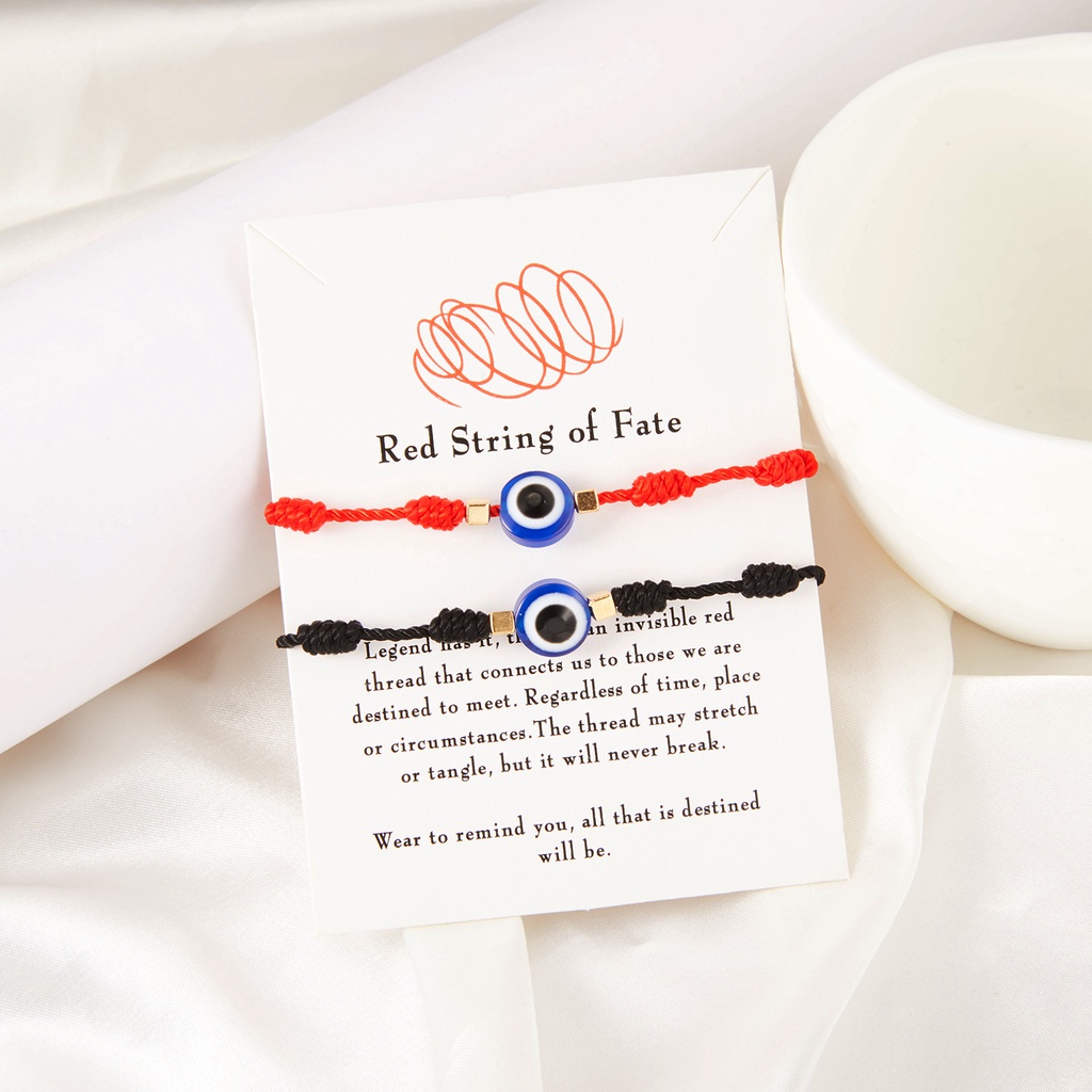 Black and red mixed color blue eyes 2 pack Red string of fate 7 knot eyes black and red rope lucky friendship woven adjustable paper card bracelet