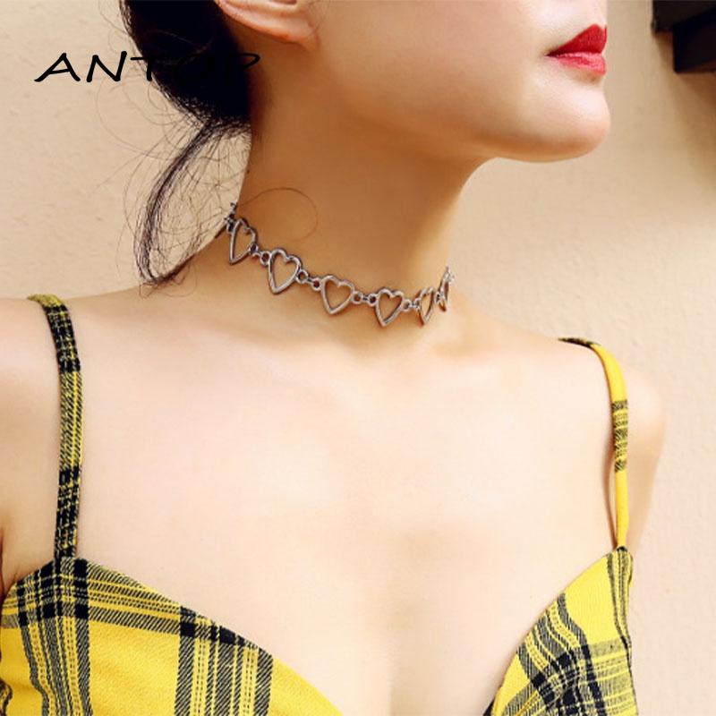 Kalung Rantai Liontin Hati Bulat Gaya Vintage Untuk Aksesoris Wanita Hip Hop Aksesoris Fashion Wanita ANTOP