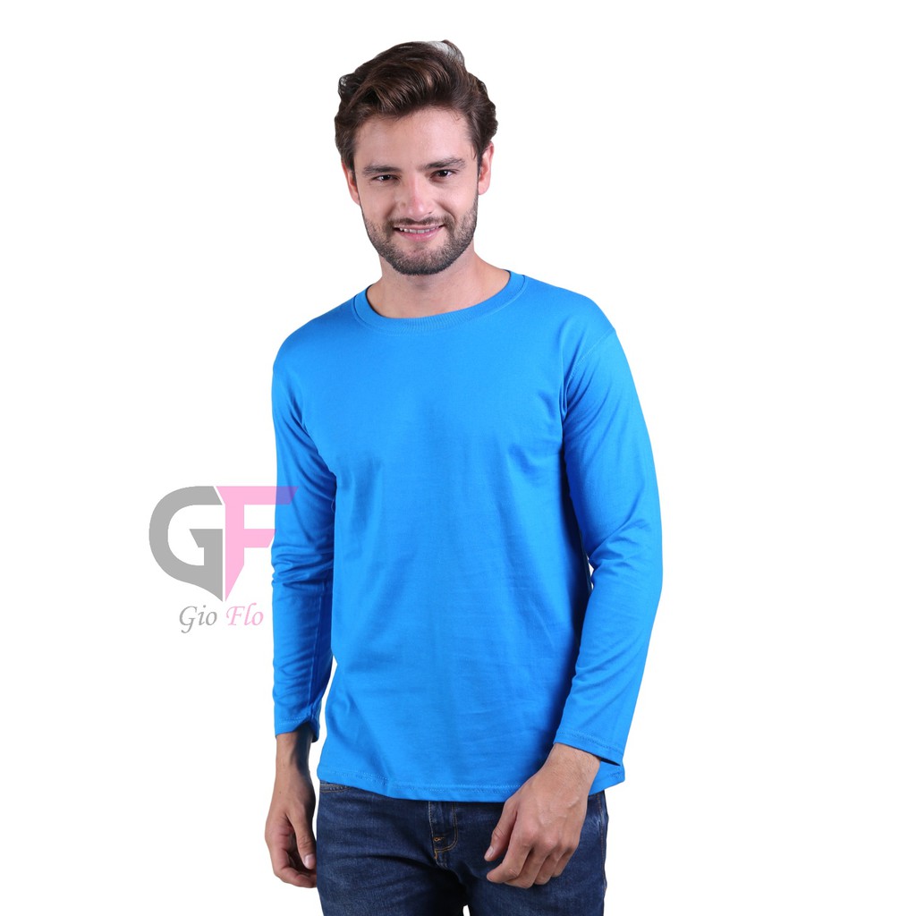 GIOFLO Kaos Oblong Distro Pria Keren Smart Lengan Panjang Biru Turkis / PLS 183