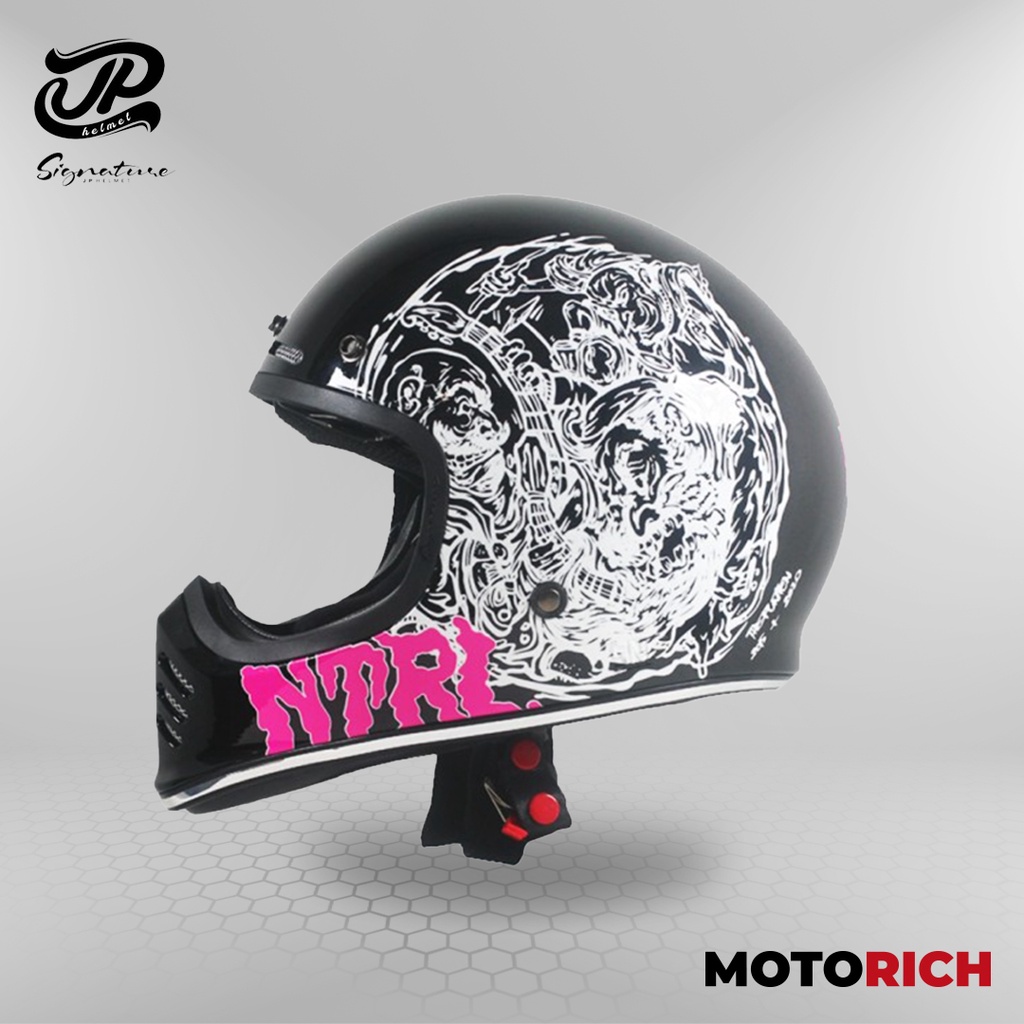 MOTORICH Helm Cakil Retro JP Signature NTRL BLACK GLOSSY Helm Full Face SNI