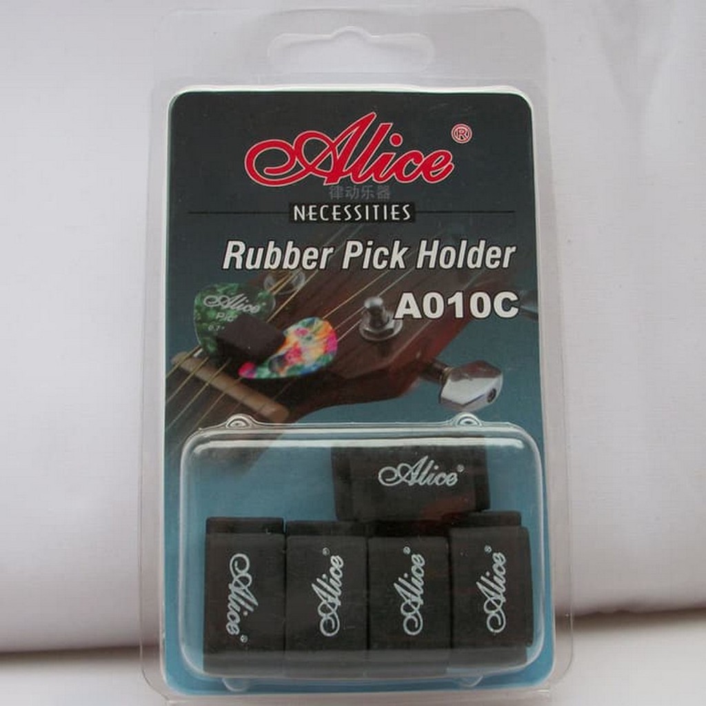 2pcs Pick Holder Alice A010CP Karet / Tempat Pik Gitar Black Rubber Headstock