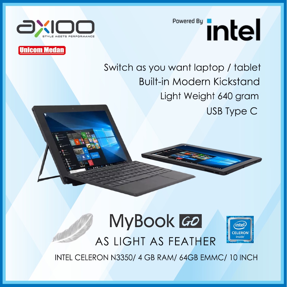 Axioo MyBook GO Intel Celeron N3350/ 4GB RAM/ eMMC 64GB/ 10 inch