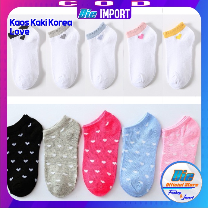 Kaos Kaki Korea Wanita Motif Love Impor Best Seller